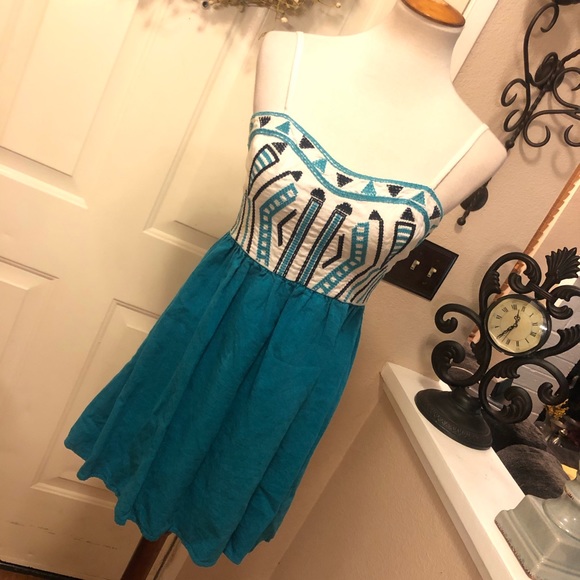 Anthropologie Staring At Stars Teal Midi Dress - Picture 3 of 8